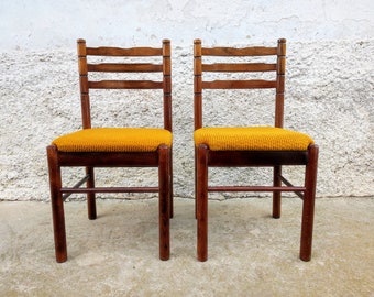 Vintage 1 of 2 Wooden Desk Chairs/ Varnished Dining Chairs/ Vintage Furniture/Retro  Yugoslavia/ Mid Century/ Upholstered Dining Chairs/ 70s