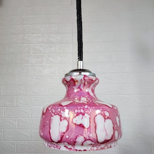 Vintage Glass Lamp / Glass Pendant Lamp / Mid Century Lighting / Adjustable Ceiling Light / Pinky Chandelier/ Hanging Light / Yugoslavia/70s