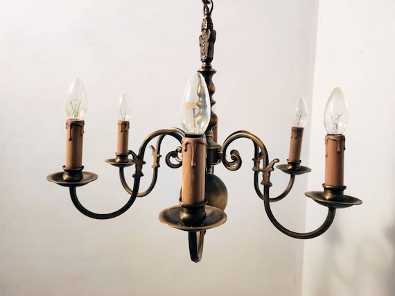 ヴィンテージ真鍮シャンデリア：1970年代の6灯ペンダントライト