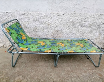 Silla de patio vintage / Tumbonas retro / Silla de playa de flores plegable / Tumbona de lona / Silla de descanso portátil / Silla de lona antigua / Años 70