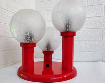 Vintage Ceiling Light/Retro Flush Mount Ceiling Light/Three Funky Glass Globe Ceiling Light/ Atomic Cascade Light/ Red Light/Yugoslavia/ 80s