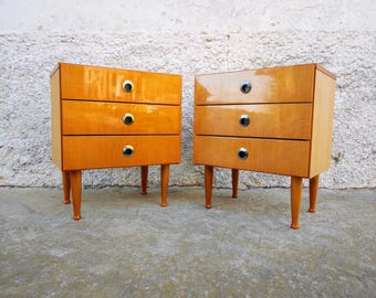 Vintage Mid Century Nachttisch: Retro Nachttisch aus Holz, Jugoslawien 70er Jahre