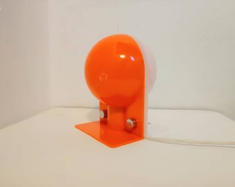 Vintage Original Guzzini Sirio Table Lamp/ Desk Lamp / Bedside Light/ Design Classic Lighting/Plastic Light/ Orange and White/ 1970's Italy