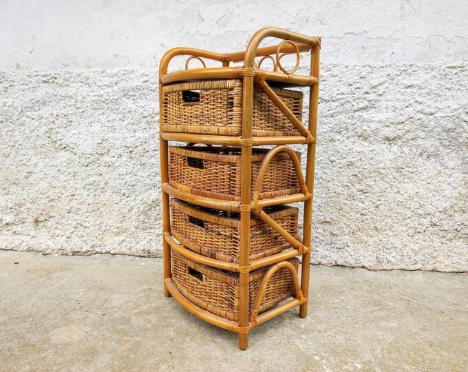 Vintage Rattan Bedside Table/ Rattan Dresser/ Fourdrawers Rattan