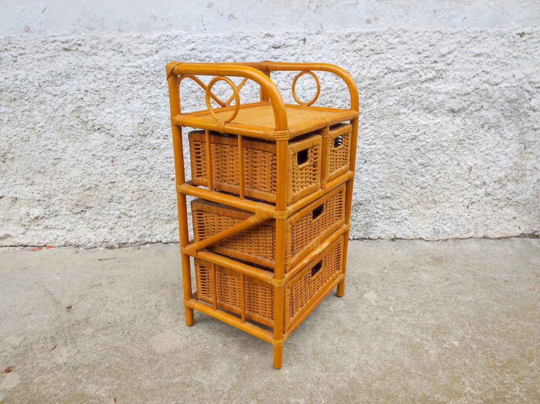 Vintage Rattan Bedside Table/ Rattan Dresser/ Wicker Four