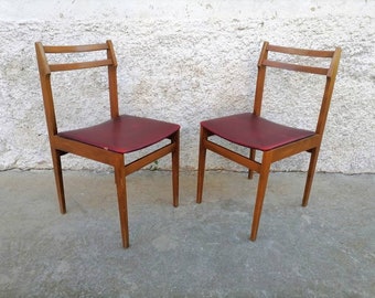 1 of 2 Vintage Wooden Chairs/ Wood and Red Faux Leather Chairs / Dining Chairs/ Retro Furniture/ Yugoslavia Chairs/ Stol Kamnik Chairs/ 70s
