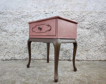 Vintage Recolored Bedside Table: 70s Mid Century Nightstand