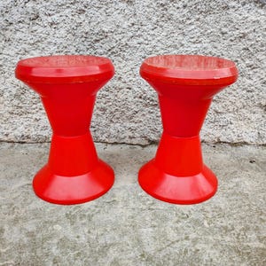Vintage Pair of Modern Jurček Stool / Old Red Balcony Jurček Stools / Retro Mushroom Stools / Modern Meblo Plastic Chairs/ Space Age/70s