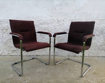 vintage Paire de chaises chromées / Mid Century Modern Mart Stam Cantilever Chairs / Chaises de bureau / Chaises de salle à manger / Bauhaus / Chaises rembourrées / Années 80