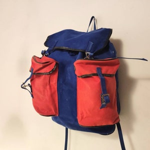 Vintage Rucksack/ alter Rucksack/ Vintage Rucksack/ Retro/ Canvas Rucksack/ Tourist Rucksack/ roter und blauer Rucksack/ 70er Jahre
