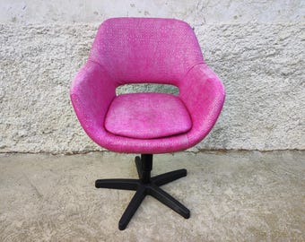 Mid Century Modern Swivel Egg Chair: Pink Upholstered Office Armchair