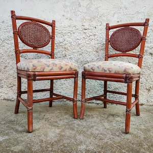 Par vintage de cadeiras Gasparucci Italo/Cadeiras de jantar estofadas antigas/Móveis vintage/Iugoslávia/Meados do século/Cadeiras de jantar de bambu/Anos 70