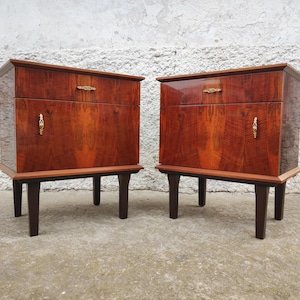 Vintage 1 of 2 Bedside Tables / Mid Century/ Nightstand Storage / Retro Night Tables/ Storage Tables/ Wooden Nightstands/ Yugoslavia/ 70s