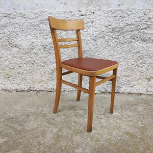 Vintage Wooden Chair/ Wood and Brown Leather Chair / Dining Chair/Old Dining Chair/Vintage Furniture /Retro Furniture/Yugoslavia Chair/ 60s