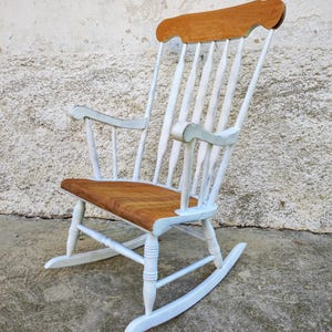 Vintage Rocking Chair/ Chilling Chair / White Rocking Chair/ Retro Rocking Chair / Wooden Resting Chair/ Vintage Furniture/ Yugoslavia/ 70s