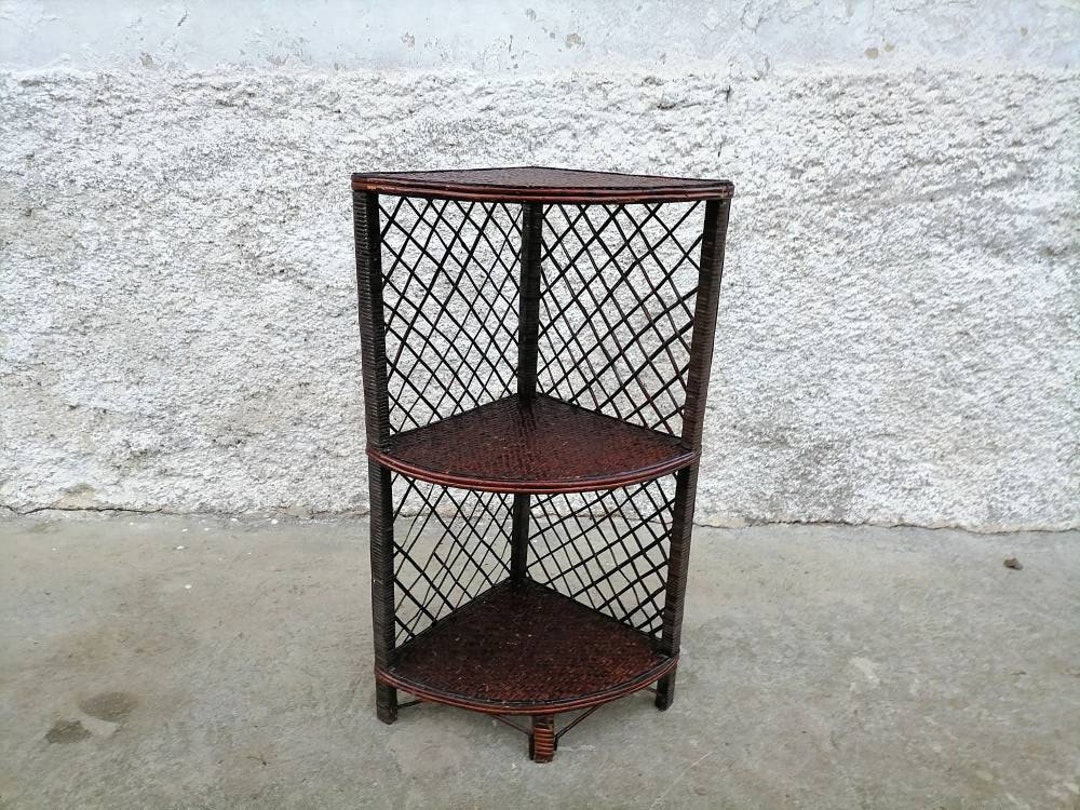Vintage Wicker Corner Shelf/ Vintage Rattan Corner Etsy