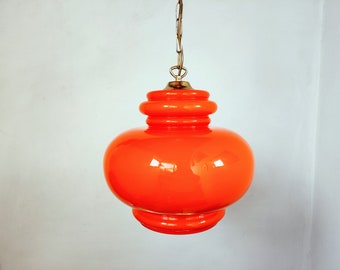 Vintage Cased Glass Orange Ceiling Lamp / Pendant Lamp / Orange Chandelier / Vintage Lightning / Mid Century Modern Lamp /Hanging/ 70s