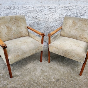 1 of 2 Vintage Coctail Armchairs/ Lounge Armchair/Mid Century Pair of Lounge Cocktail Armchairs / Vintage Upholstered Textile Armchairs/80s