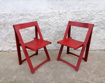 Pair of Folding Chair / 2 of 2 Vintage Folding Chairs/ Stol Kamnik Chairs/ Aldo Jacober Style Design/ Red Folding Chairs/ Yugoslavia/ 70s