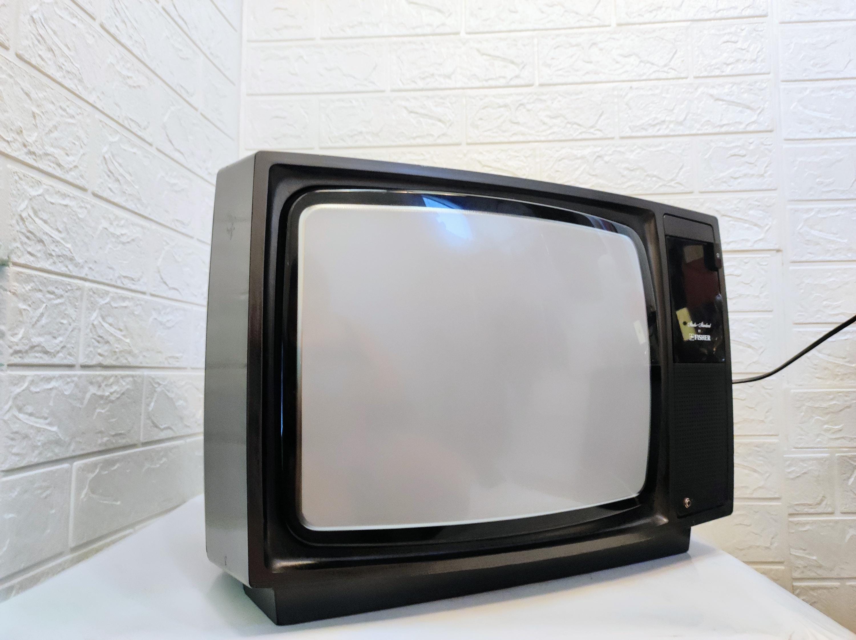 Retro Portable TV Fisher/ Black Plastic Tv/ Mid Century