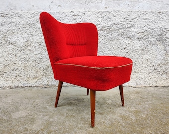 Vintage Cocktail Armchair/ Mid Century Lounge Cocktail Armchair / Vintage Red Fabric Lounge Armchair / Vintage Furniture / 60s Yugoslavia