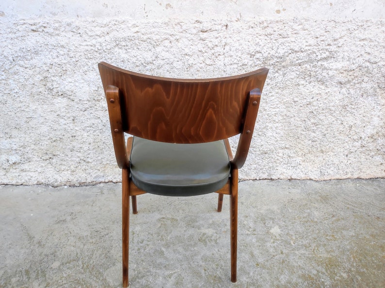 Vintage Wooden Chair/ Wood and Green Leather Chair / Dining Chair/ Stol Kamnik Chair/ Stol Kamnik/ Retro Furniture/ Yugoslavia Chair/ 60s image 4