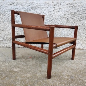 Vintage Brown Leather Armchair /Mid Century Lounge Cocktail Armchair/Brown Leather Armchair/ Vintage Furniture/Yugoslavia/ Branko Ursic 60s