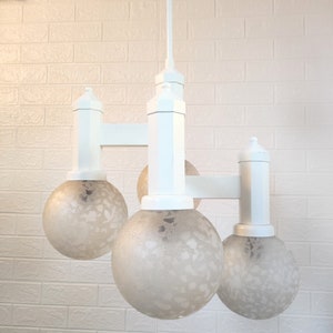 Vintage Ceiling Lamp / White Four Bulbs Chandelier / Mid Century Lightning/ Vintage Lightning/ Hanging Lamp/ Pendant Light/ 70s / Yugoslavia