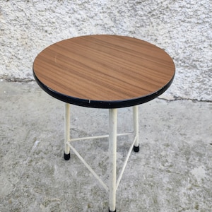 Vintage Mid Century Metal Stool /Mid Century Ottoman / Tripod Brown Taburete/ Brown Ottoman/ Vintage Furniture/ Foot Stool/ 70s/ Yugoslavia