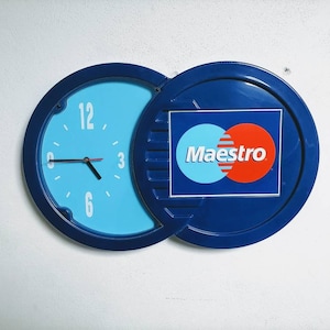 Vintage Plastic Wall Clock/ Promotional Wall Clock/ Maestro Wall Clock/ Blue Wall Clock/ Wall Decor/ Retro Clock/ Clocks/ 90s