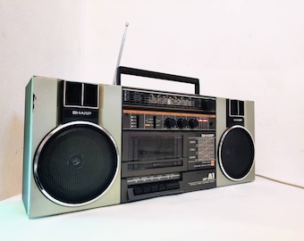 Vintage Portable Plastic Radio/ Retro Stereo Cassette Boombox Sharp/ No-working Sharp Radio Cassette Boombox / Vintage Electronics/ 80s