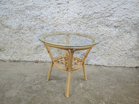 Glass wicker sale table