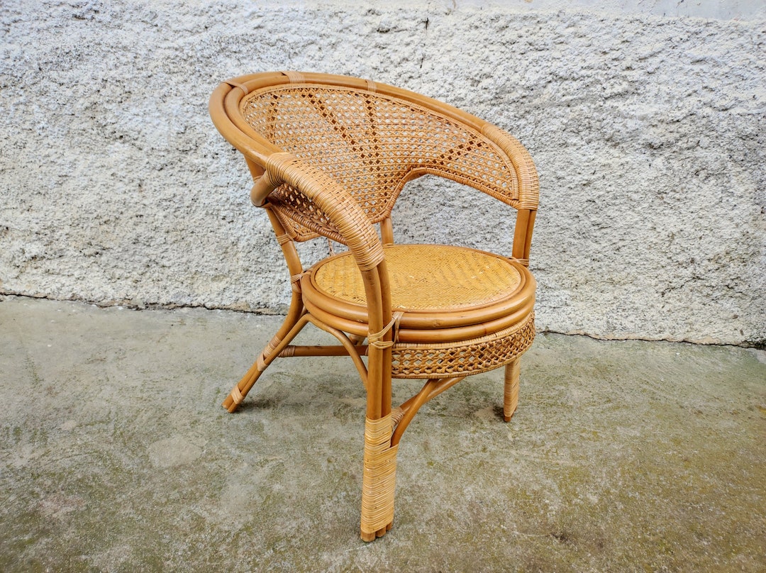 Vintage Rattan Chair /boho Style Armchair /bamboo Chair / Patio