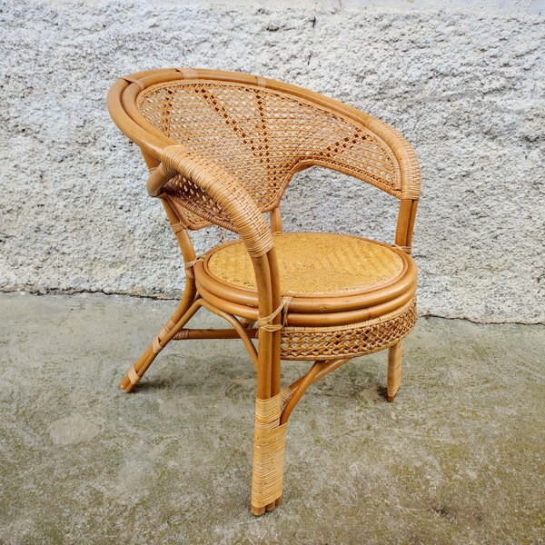 Chaise en rotin vintage/fauteuil de style bohème/chaise en bambou/meubles de patio/années 90/meubles vintage/fauteuil en rotin/chaise de balcon