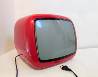 Vintage Portable TV Set From Yugoslavia/ Iskra Minirama/ 70&#39;s Retro Television Set/ Red Tv/ Old Working Tv/ Retro Television