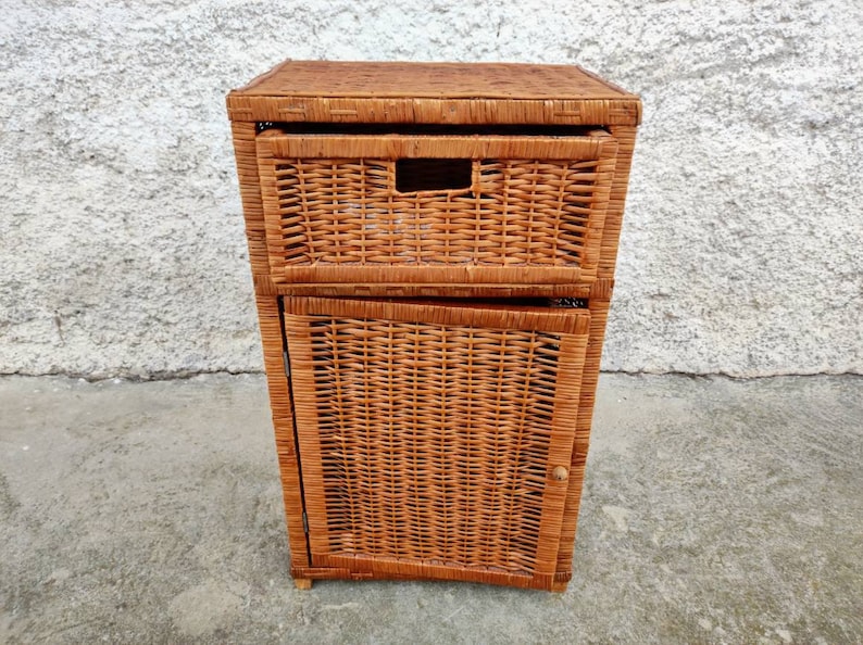Vintage Rattan Bedside Table/ Rattan Dresser/ Twoo Drawers Etsy