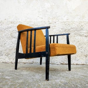 Vintage Coctail Armchair/  Lounge Armchair / Mid Century Lounge Cocktail Armchair / Original Vintage Brown Textile Armchair/ 60s/ Yugoslavia