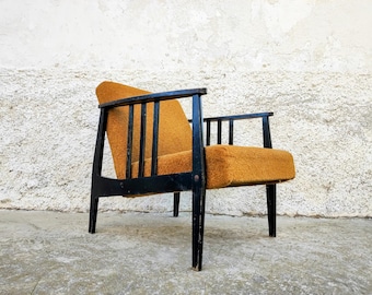 Vintage Mid-Century Modern Cocktail Armchair - Brown Textile Lounge Chair - 60s Yugoslavia