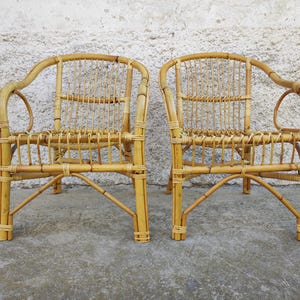 Vintage Pair of Rattan Chairs/ Wicker Chairs/ Boho Style / Pair of Bamboo Chairs/ Patio Furniture / 80s/ Vintage Furniture / Rattan Armchair