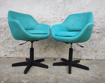 Mid Century Modern Swivel Egg Chairs: Green Upholstered Office Armchairs