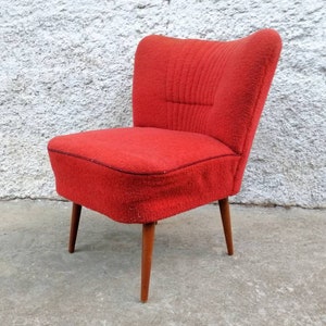 Vintage Cocktail Armchair/Mid Century Lounge Cocktail Armchair / Vintage Red Fabric Armchair / Vintage Furniture / 60s Yugoslavia