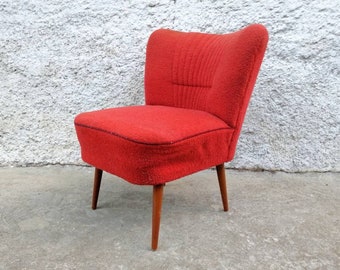 Vintage Cocktail Armchair/Mid Century Lounge Cocktail Armchair / Vintage Red Fabric Armchair / Vintage Furniture / 60s Yugoslavia