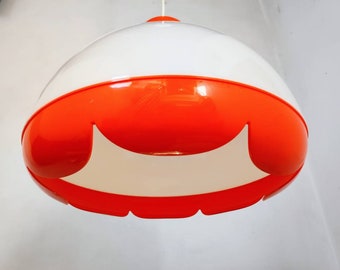 Vintage Ceiling Light/ Plastic Pendant Light/ White and Orange Hanging Light/ Old Plastic Light/ Retro Ceiling Light/ Mid Century / 70s