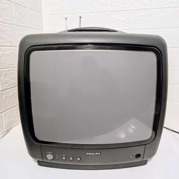 Vintage Portable TV Philips/ Plastic Tv/ Colour Tv / Working Tv/ Retro Tv/  Black Tv/ France / 90s