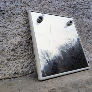 Vintage Plastic Mirror with Lights / White Wall Mirror/  Post Modern Bathroom Mirror/ Gedy Mirror/ Retro Wall Decor/ 70s/ Italy
