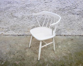 Vintage White Wooden Dining Chair: Retro Yugoslavian Kitchen Furniture