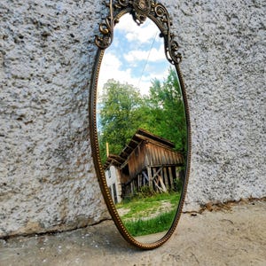 Vintage Mid Century Modern Mirror / Retro Wooden Metal Wall Mirror / Space Age Mirror /   Mid Century Wall Mirror/ Retro Home Decor/ 80s
