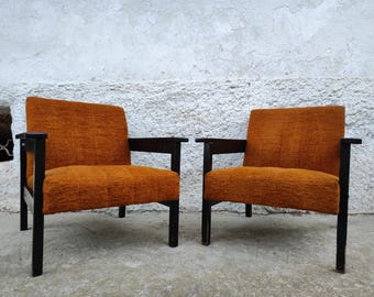 1 of 2 Vintage Coctail Armchairs/  Lounge Armchair / Mid Century Lounge Cocktail Armchairs / Vintage Brown Textile Armchairs/ Yugoslavia/60s