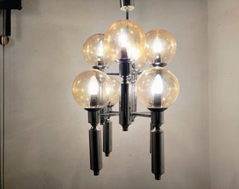 Vintage Ceiling Lamp / Atomic Lightning/ Gold Clear Bubble Pendant Lamp / Sputnik Style Chandelier/ Mid Century Modern / 70s