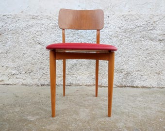 Vintage Red Leather Dining Chair: Mid-Century Modern Yugoslavian Design